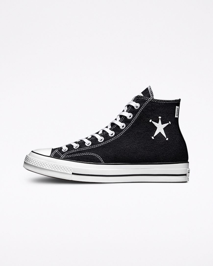 Tenisi Inalti Barbati Converse x Stüssy Chuck 70 Negrii Albi Negrii | RO GAY0C243